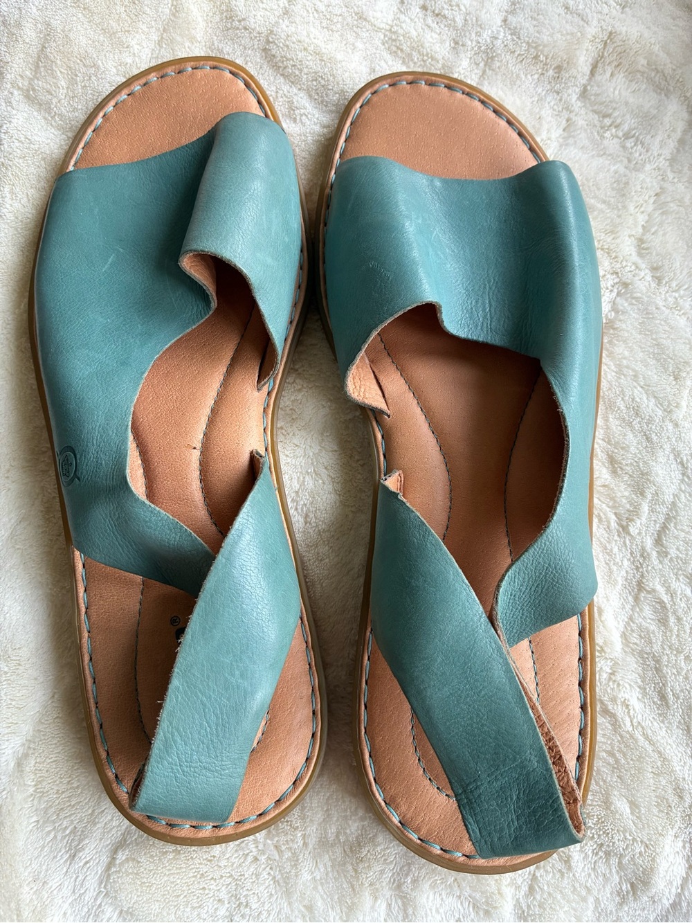 Women’s Born Teal Leather Slide Sandals Size 10M